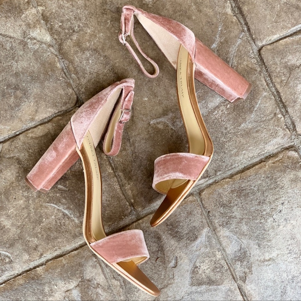 Blush pink velvet block heel Ivanka Trump